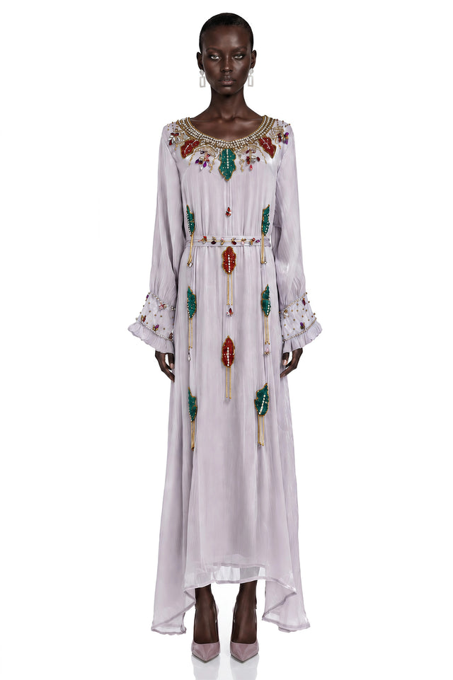 Esther Lavender Embroidered Long Sleeve Maxi Dress