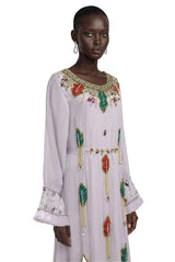 Esther Lavender Embroidered Long Sleeve Maxi Dress