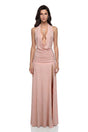 Eufrosina Pink Drapped Maxi Dress with High Slit