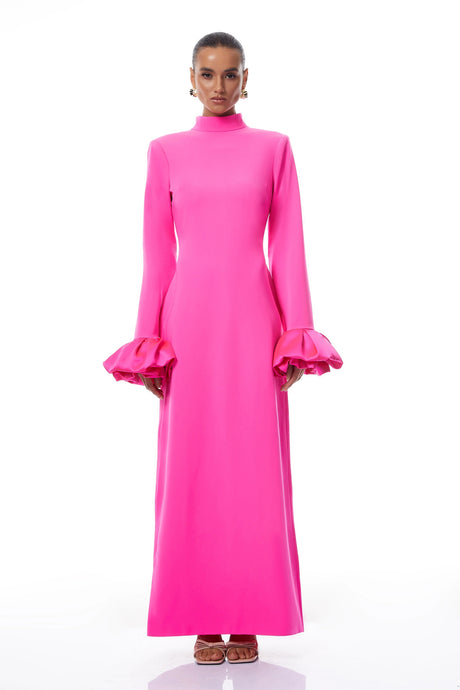 Sabina Hot Pink Petal Cuff Maxi Dress