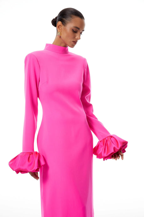 Sabina Hot Pink Petal Cuff Maxi Dress