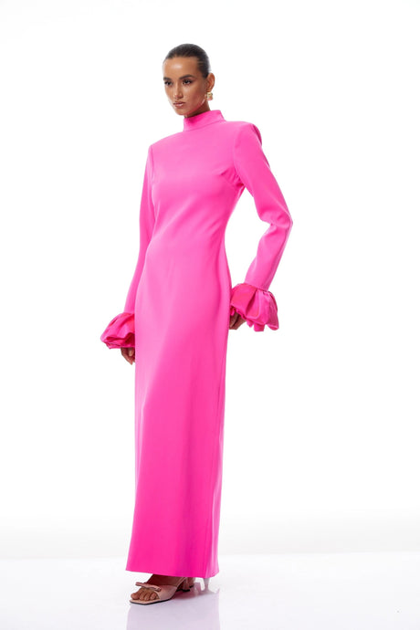 Sabina Hot Pink Petal Cuff Maxi Dress