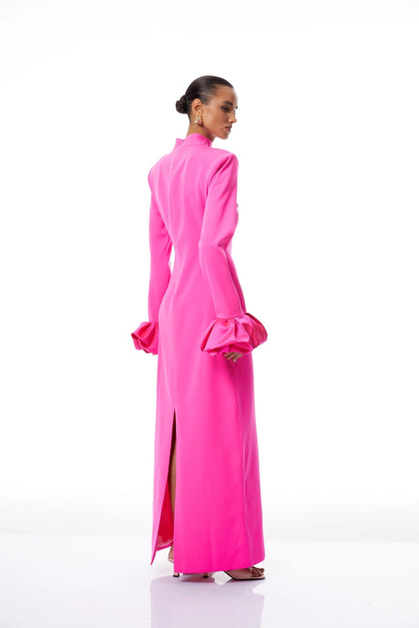 Sabina Hot Pink Petal Cuff Maxi Dress