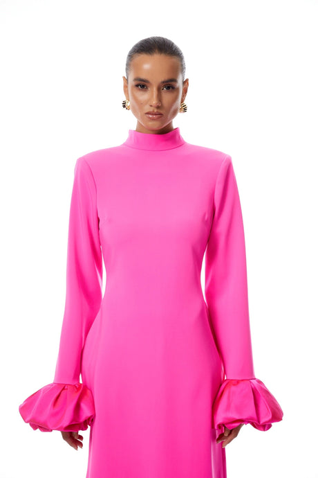 Sabina Hot Pink Petal Cuff Maxi Dress