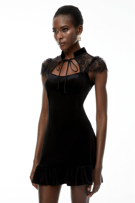 Alba Mini Dress Black Cut-Out Floral Lace