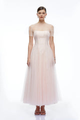 Eulalie Pink Tulle Maxi Dress With Shawl