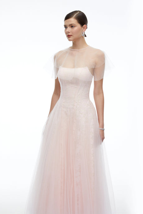 Antonietta Maxi Dress Pink Tulle With Shawl