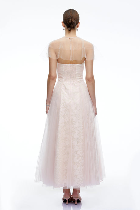 Antonietta Maxi Dress Pink Tulle With Shawl