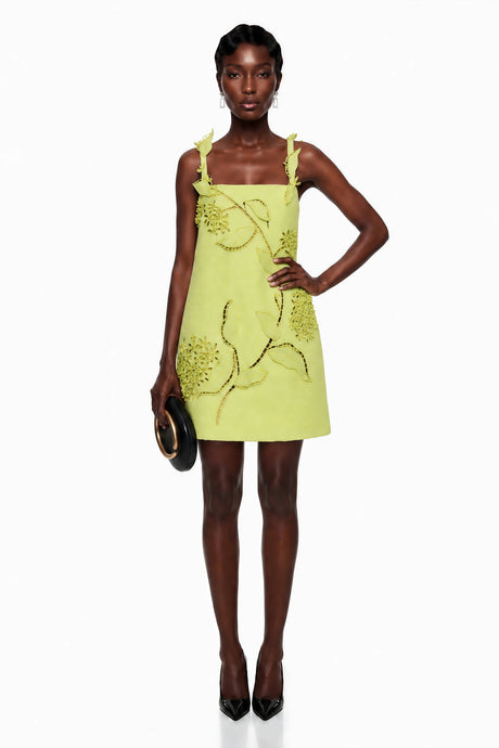 Silvana Mini Dress Chartreuse Floral Applique