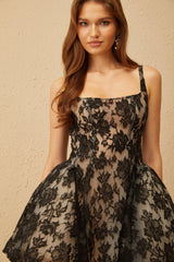 Euphemia Black Floral Lace Mini Dress