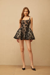 Euphemia Black Floral Lace Mini Dress