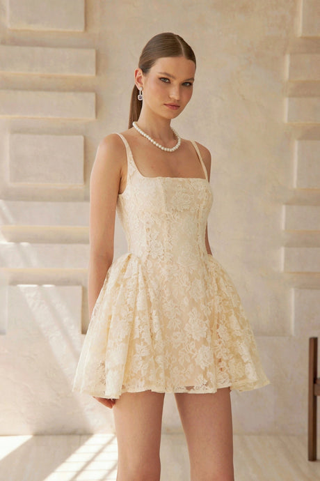 Margherita Mini Dress Cream White Floral Lace