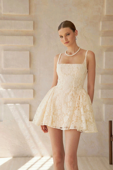 Margherita Mini Dress Cream White Floral Lace