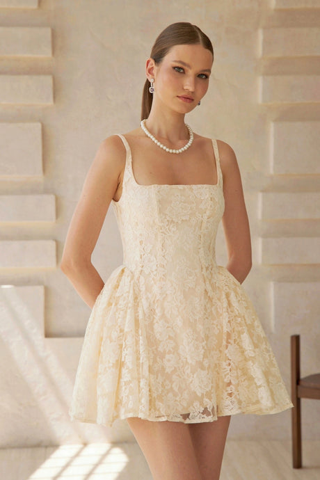 Margherita Mini Dress Cream White Floral Lace