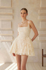 Euphemia Cream White Floral Lace Mini Dress