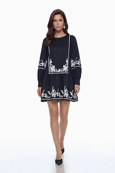 Kaitlin Mini Dress Black Floral Embroidered