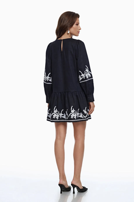 Kaitlin Mini Dress Black Floral Embroidered