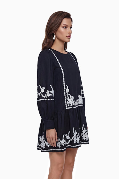 Kaitlin Mini Dress Black Floral Embroidered