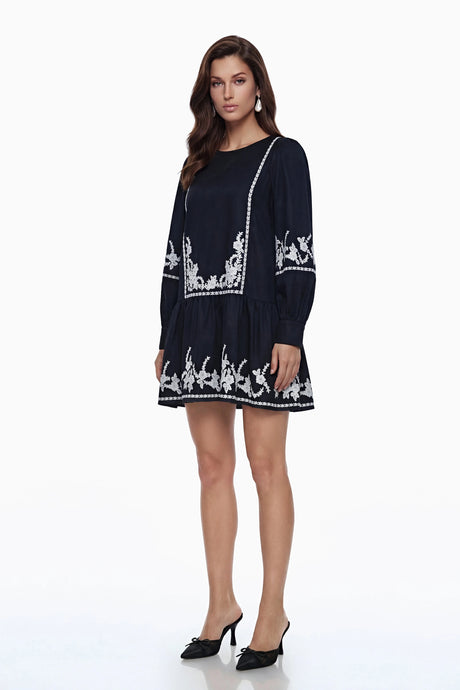 Kaitlin Mini Dress Black Floral Embroidered