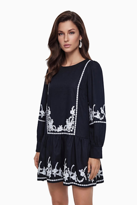 Kaitlin Mini Dress Black Floral Embroidered