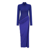 Éva Blue Draped Gathered Maxi Dress