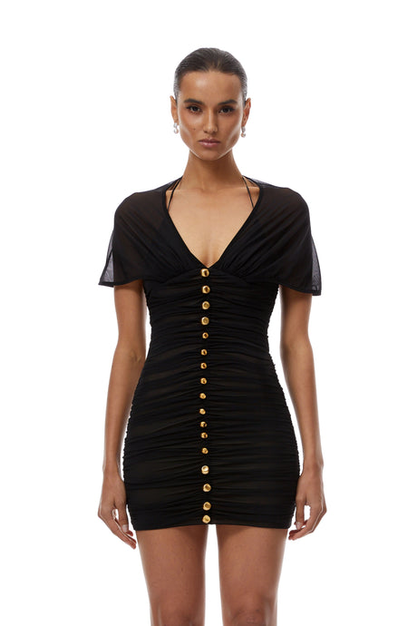 Jayla Mini Dress Black Cape Ruched