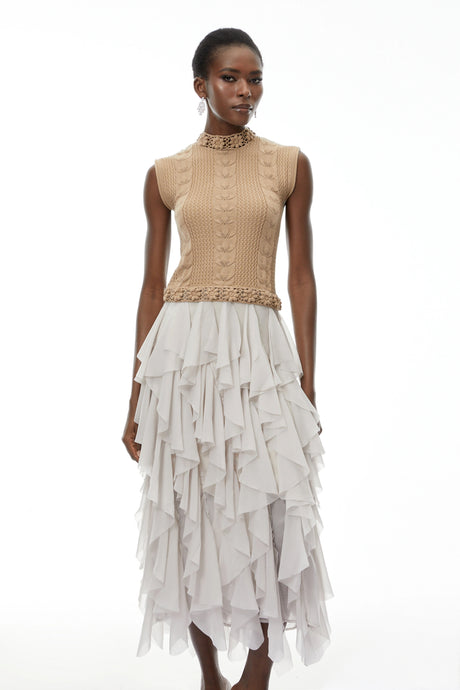 Fiorenza Maxi Dress Khaki Asymmetrical Ruffled