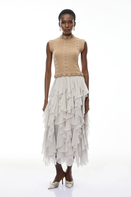 Fiorenza Maxi Dress Khaki Asymmetrical Ruffled