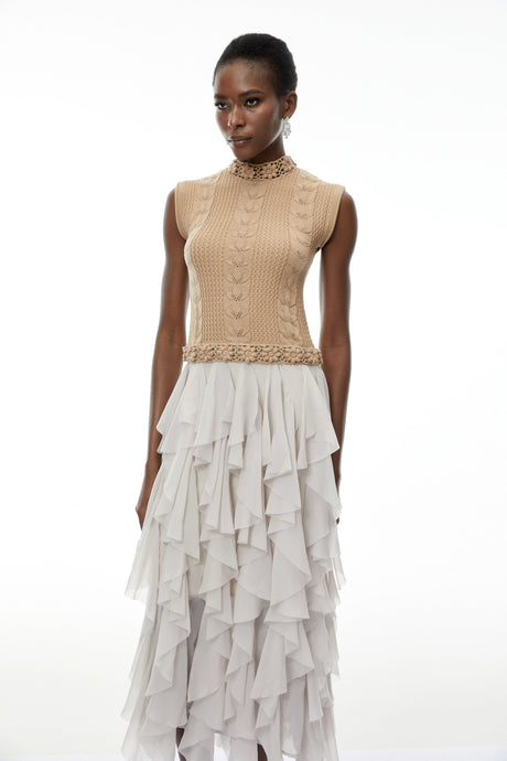 Fiorenza Maxi Dress Khaki Asymmetrical Ruffled