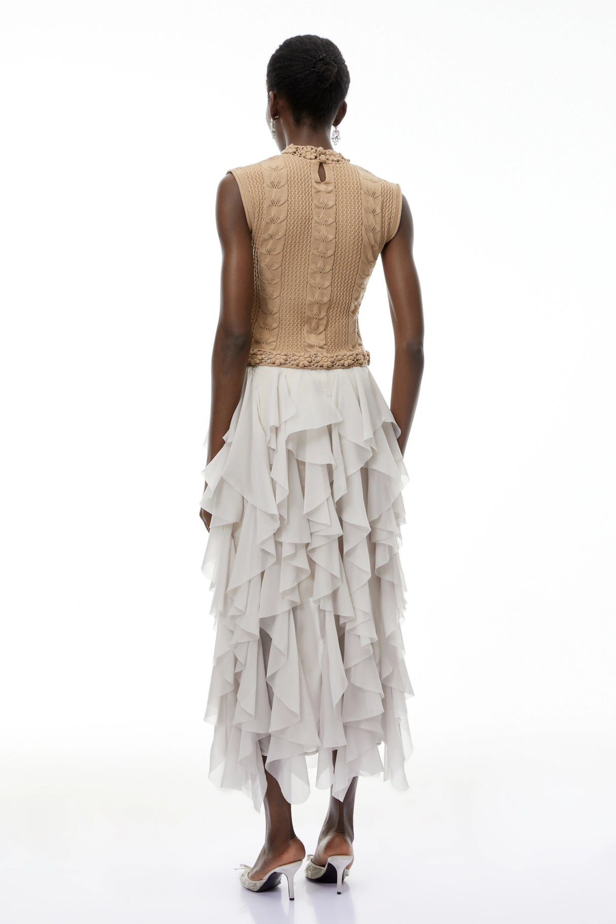 Evangeline Khaki Asymmetrical Ruffled Maxi Dress