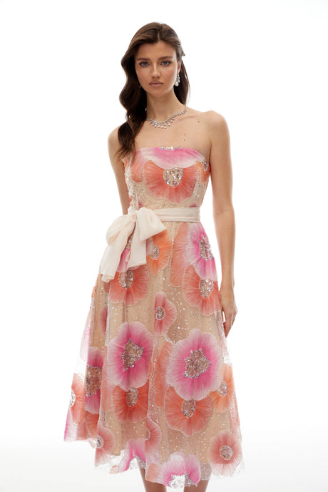 Egle Midi Dress Orange Floral Print Embellished