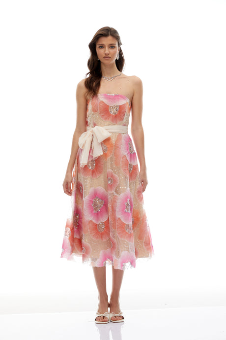 Egle Midi Dress Orange Floral Print Embellished