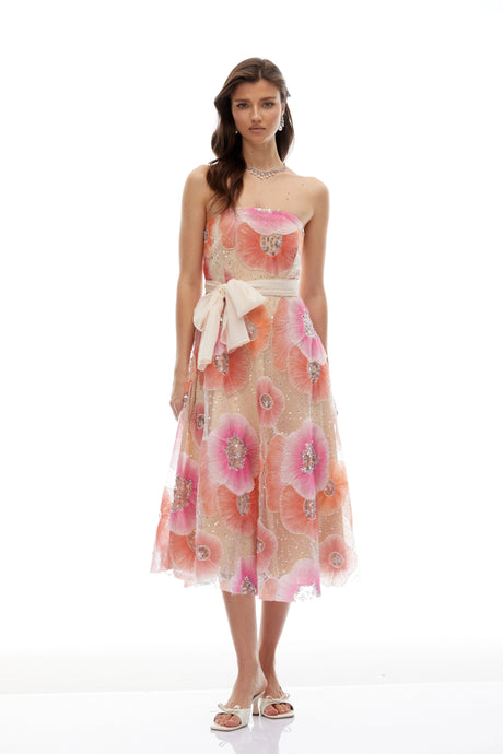 Egle Midi Dress Orange Floral Print Embellished