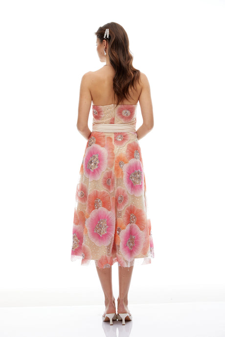Egle Midi Dress Orange Floral Print Embellished