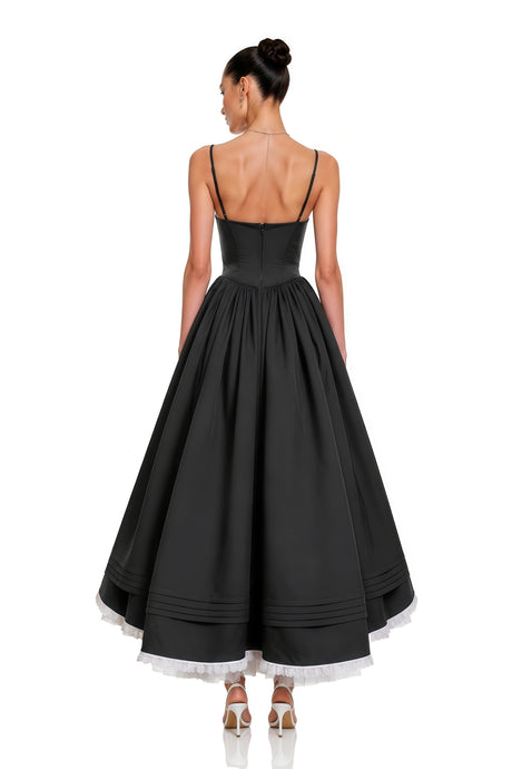Gabriela Maxi Dress Black Corset with Spaghetti Straps