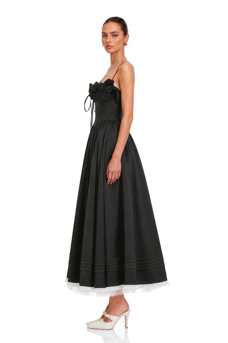 Gabriela Maxi Dress Black Corset with Spaghetti Straps