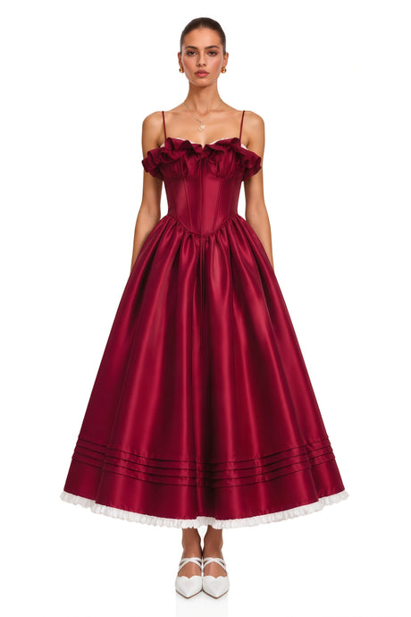 Filippa Maxi Dress Red Corset with Spaghetti Straps