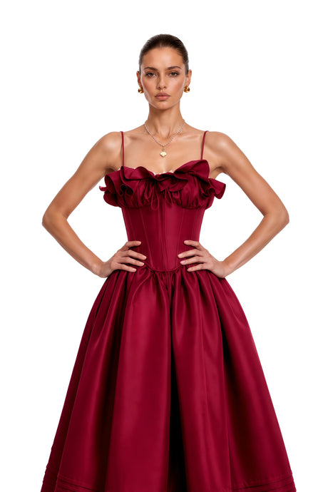 Filippa Maxi Dress Red Corset with Spaghetti Straps