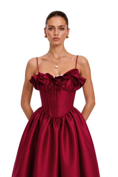 Filippa Maxi Dress Red Corset with Spaghetti Straps