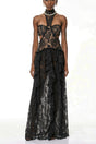 Evelyn Black Halterneck Lace Maxi Dress