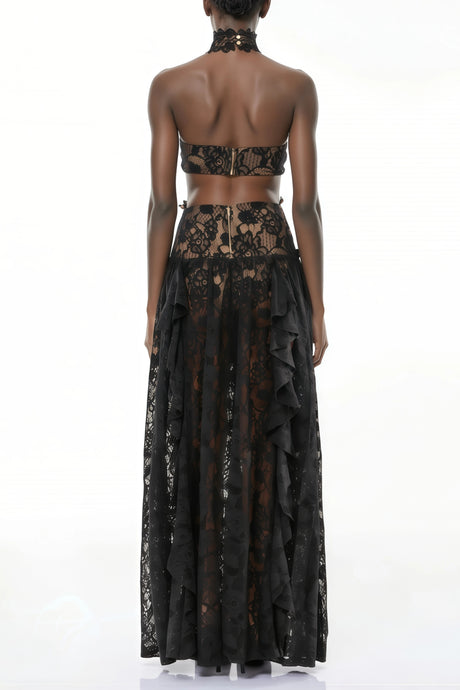 Giannina Maxi Dress Black Halterneck Lace