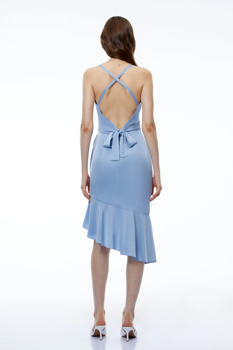 Ornella Midi Dress Dusty Blue Asymmetrical