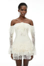 Evelyn Neutral Off Shoulder Tiered Mini Dress