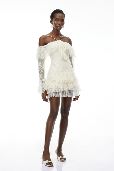 Erika Mini Dress Neutral Off Shoulder Tiered
