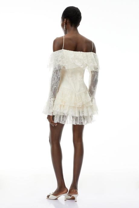 Erika Mini Dress Neutral Off Shoulder Tiered