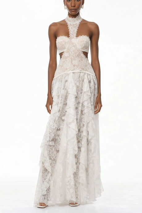 Kayleigh Maxi Dress White Halterneck Lace