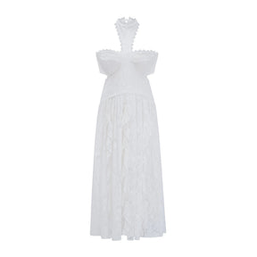 Evelyn White Halterneck Lace Maxi Dress