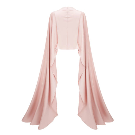 Nunzia Champagne Satin Top & Skirt Set With Cape Detail