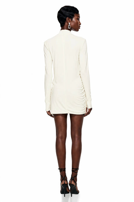 Rinata Mini Dress White Mock Neck Ruched