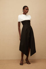 Fabienne Color Block Midi Dress with Embellished Shawl